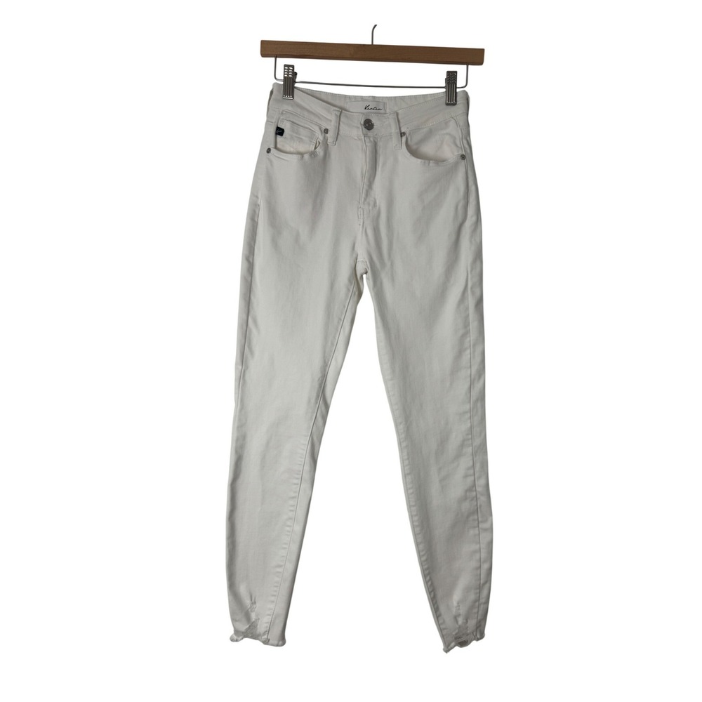 Boho KanCan Womens 1/24 Skinny Jeans White Distressed Raw Hem High Rise KC7274WT